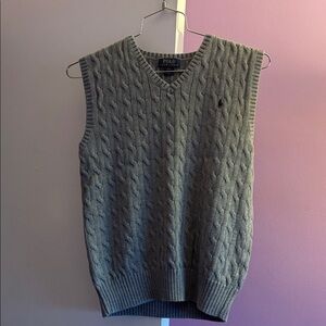 Polo by Ralph Lauren Boys V-Neck Cable Knit Sweater Vest - Gray